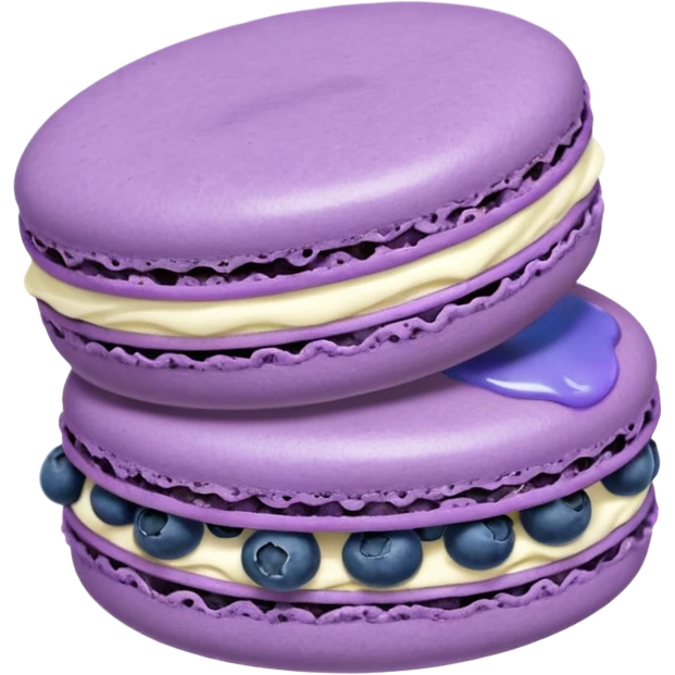 A macaron with purple cream and blueberries opened emoji