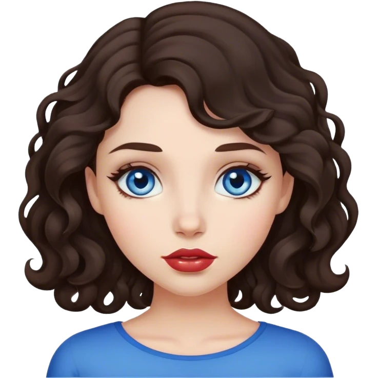 girl with lush, slightly curly dark brown hair, big lips and blue eyes emoji