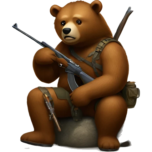 A bear sitting on a hunter emoji