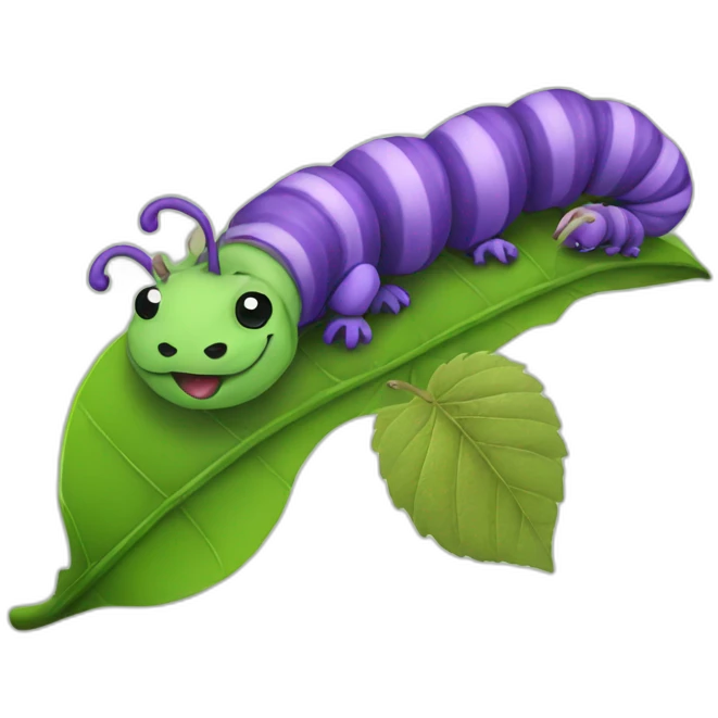 purple caterpillar eating a leaf with a ferret emoji