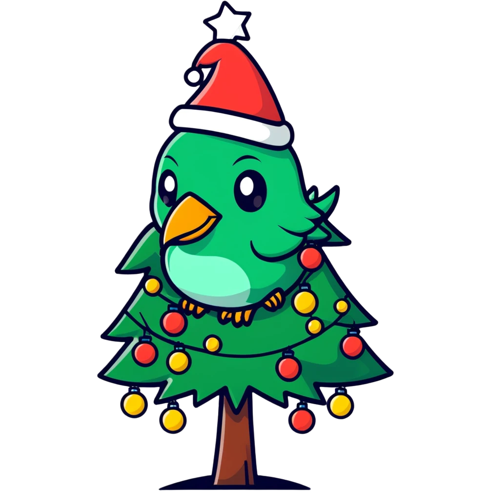 Evil bird sitting on a  Christmas tree emoji