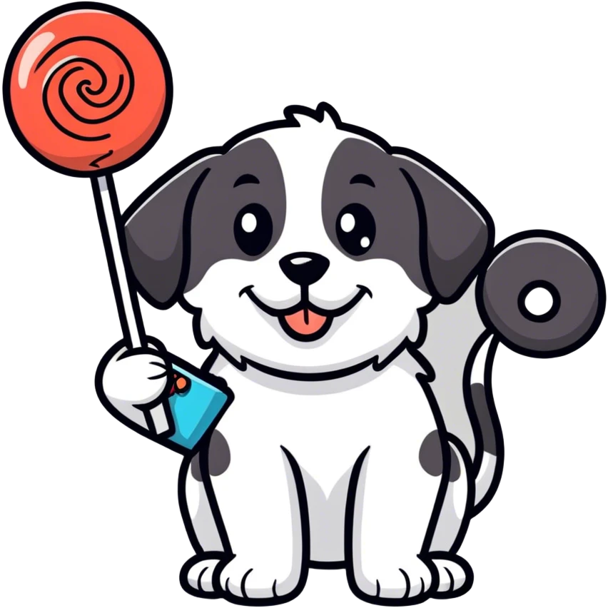 Dog eating a lollipop and waving hi emoji