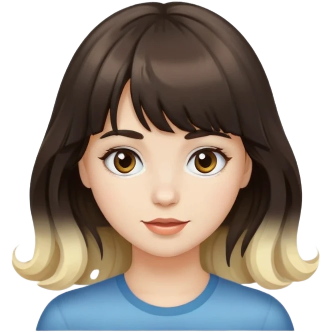 Wavy girl with bangs, dark brown hair with one blonde streak in her bangs, and white skinned girl emoji