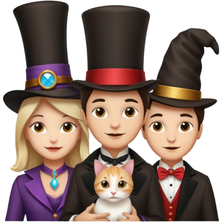 magician couple and their pet cat emoji