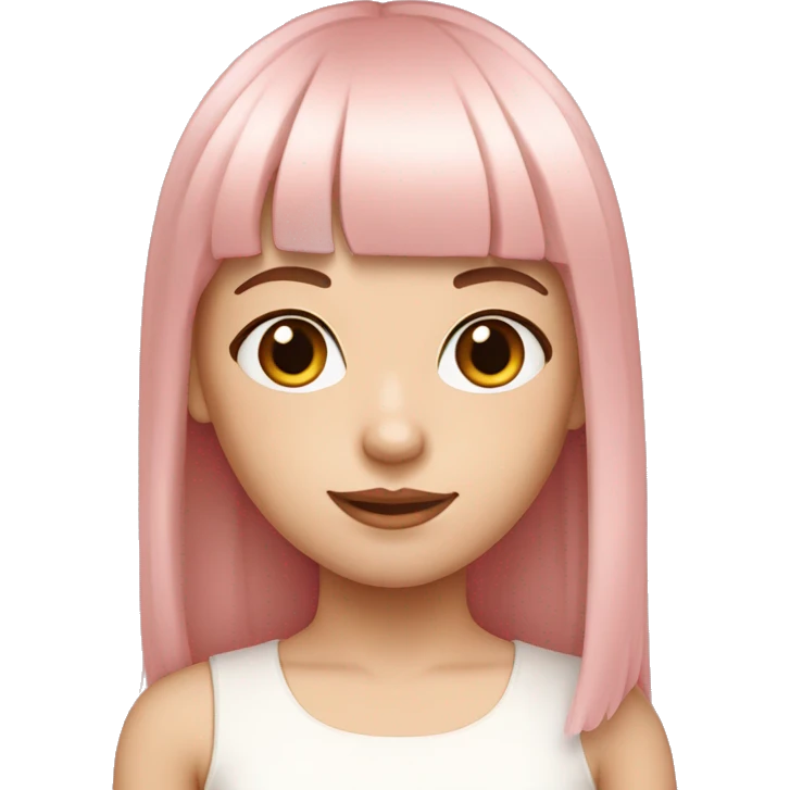 Beautiful, white-skinned girl with soft pink straight hair, and the flat bangs are a little loose. emoji