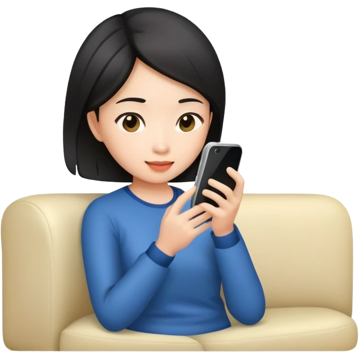 asian woman is playing mobile phone on the sofa  emoji