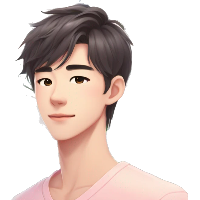 Gorgeous bright sparkly romantic Asian pastel anime guy with blushing face and flowers aesthetic trending style outside emoji