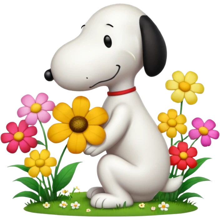 snoopy kissing flowers emoji