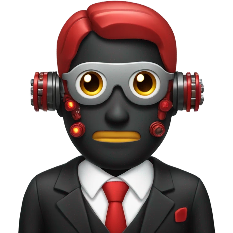 Business man wearing a black suit and red cyborg parts emoji