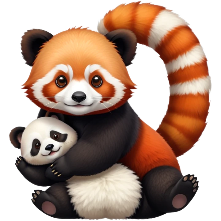 Red panda balancing on a giant panda's head emoji