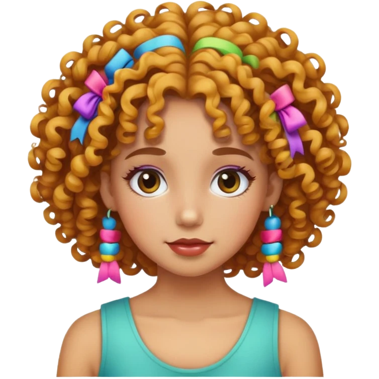 girl with curly hair and colorful barrettes emoji