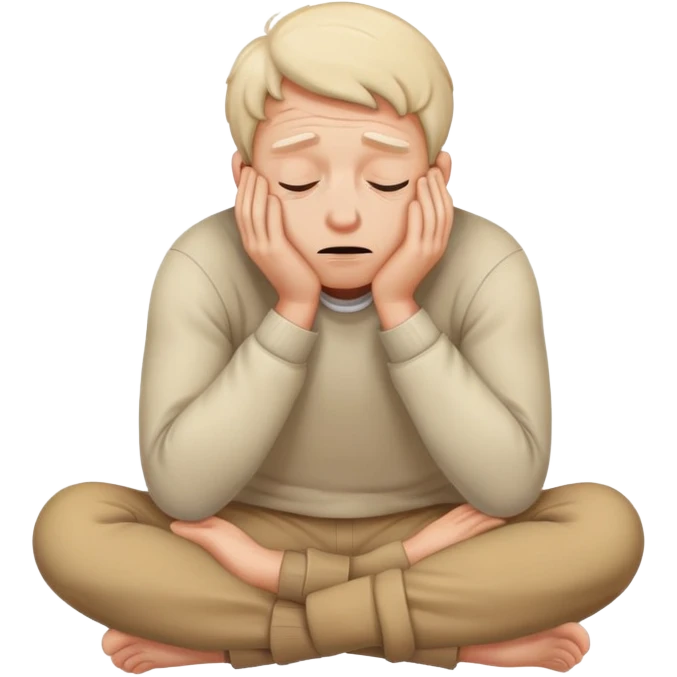 Scared man sitting curled up on himself, hidding his eyes emoji