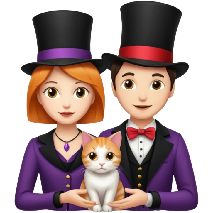 magician couple and their pet cat emoji