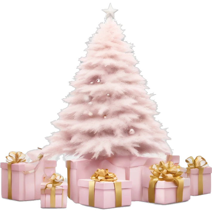 Light pink Christmas gifts under a white Christmas tree  emoji