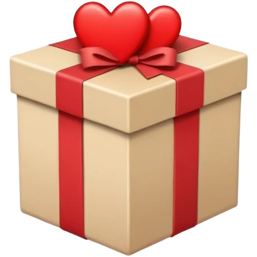 caja de regalo color roja, con un corazon marrón y una prenda de mujer beige emoji