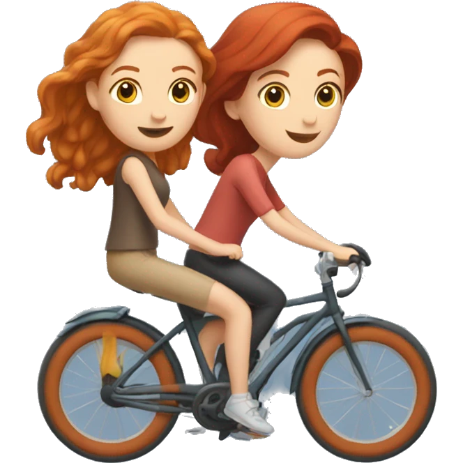 Brunette girl and a redhead girl riding bikes emoji