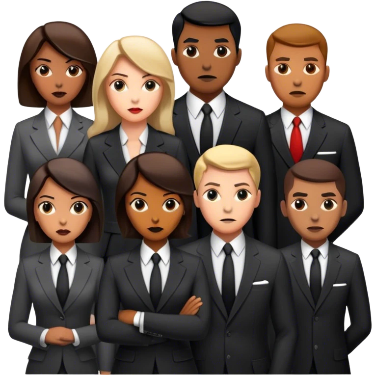 A group of secret intelligence agents in formal suits, with one being a woman and the rest being men. They appear serious, professional, and mysterious, working together as a team emoji
