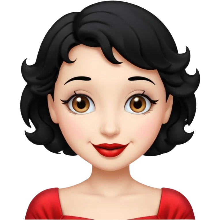 Do not change the face I already created, I want her with Betty boop face and black hair saying happy hello emoji