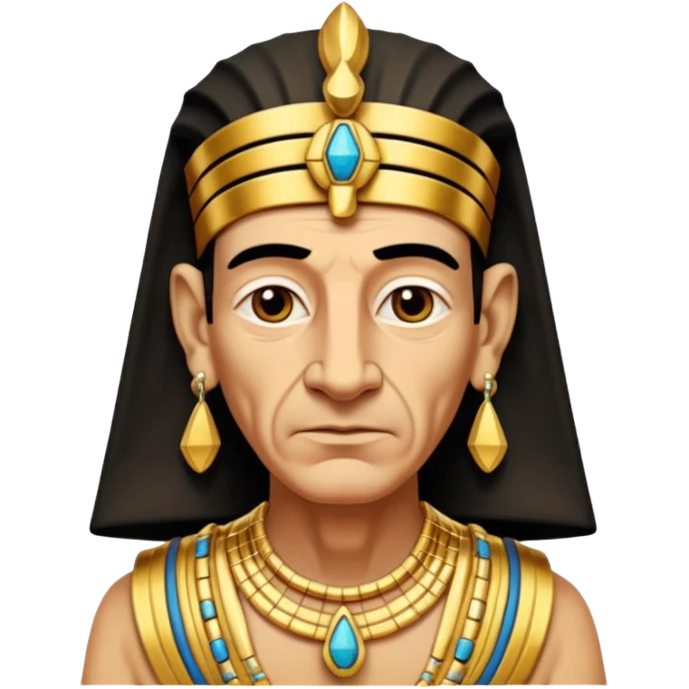 An aging pharaoh with deep wrinkles, elaborate gold jewelry, and a wise commanding gaze.
 emoji