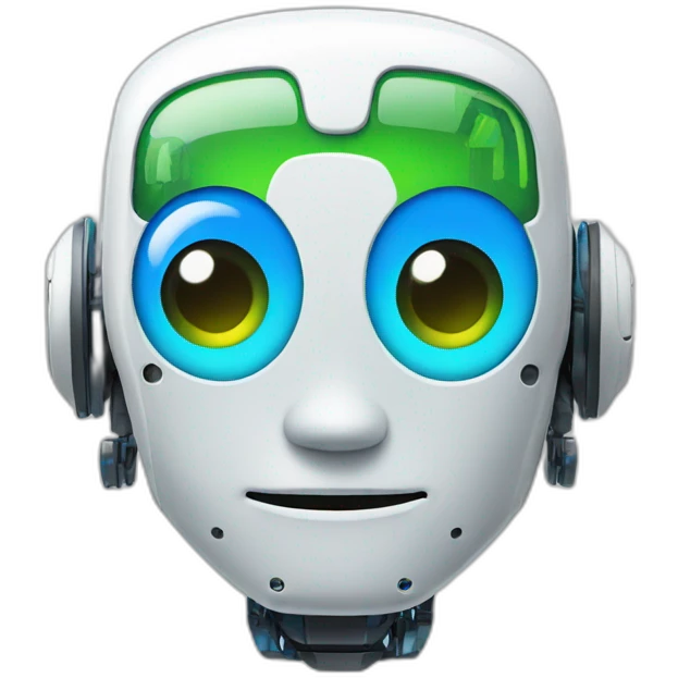 Robot with blue white green details emoji
