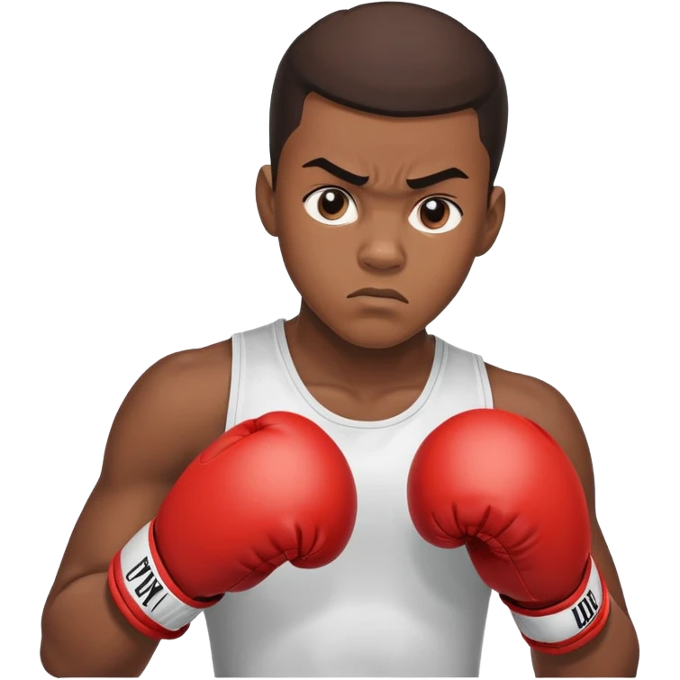 Close-up of a 19-year-old Black male boxer's face, determined expression, boxing gloves visible at the bottom of frame emoji