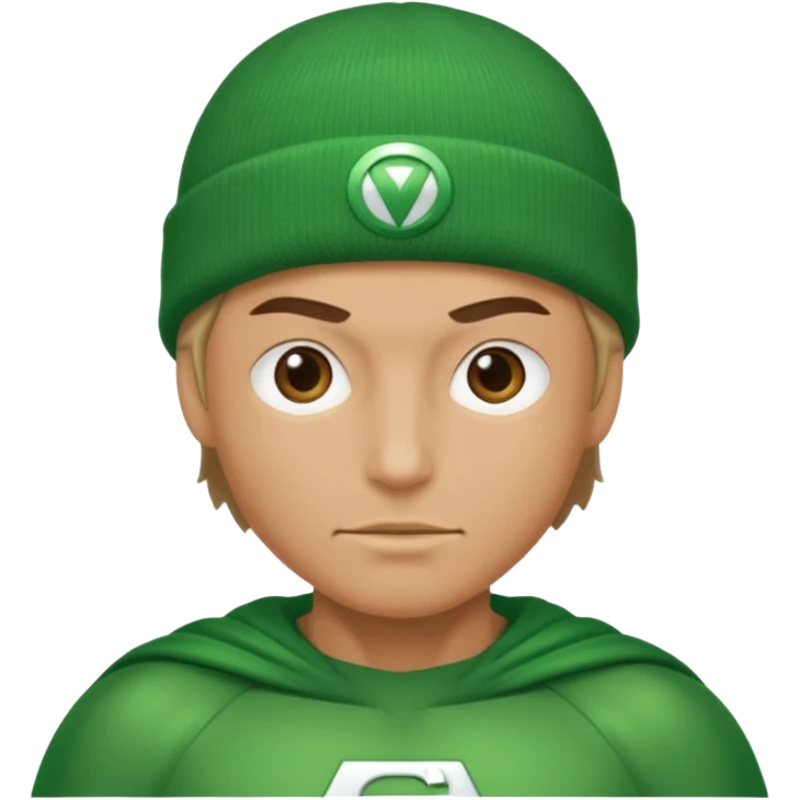 Green super hero with bannie emoji