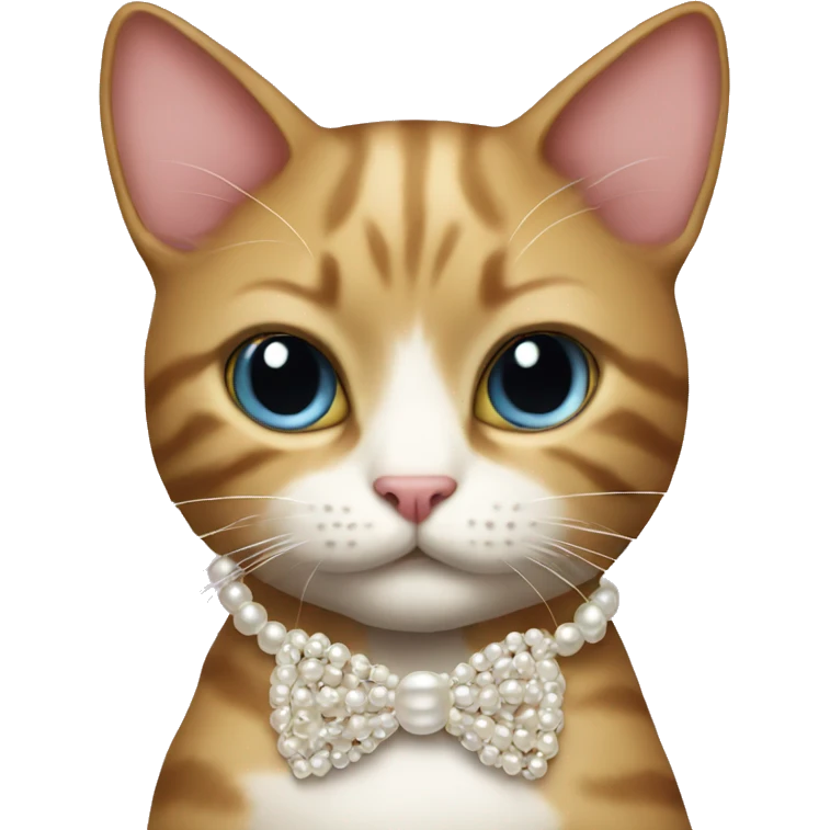 Cat wearing pearl necklace and bow emoji