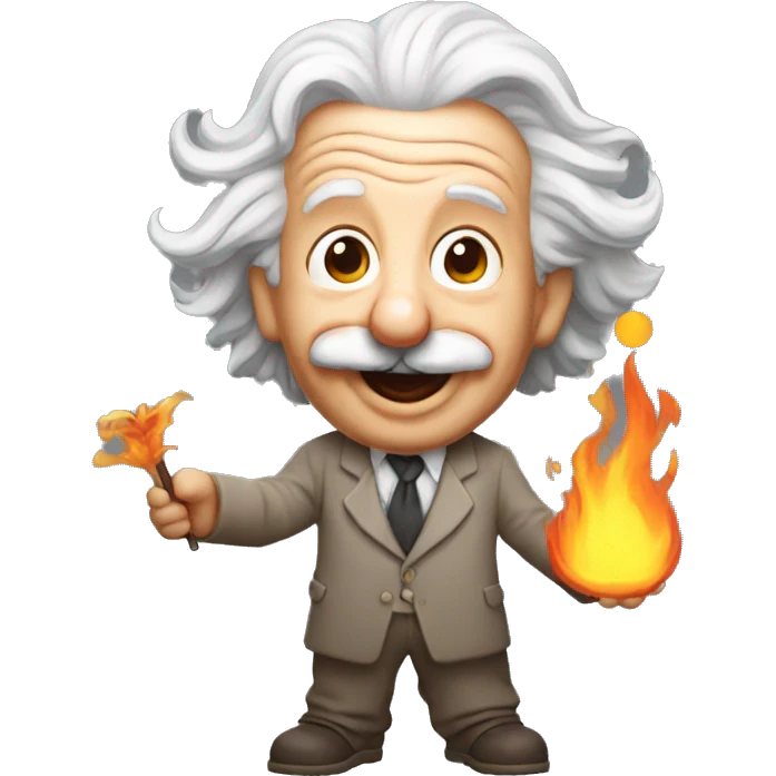 happy albert einstein holding fire in one hand emoji