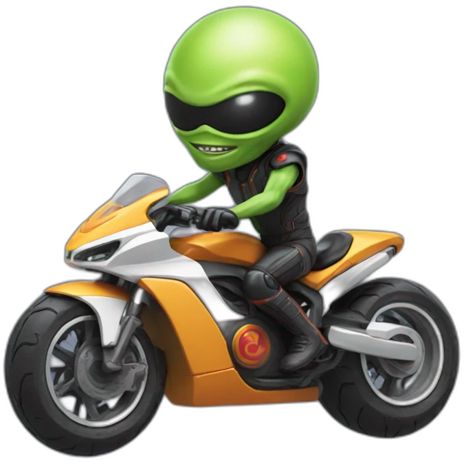 An alien from Saturn riding a super bike emoji