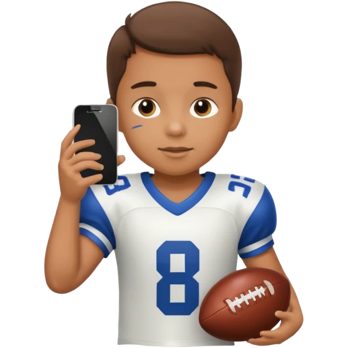 A child holds a phone in his hands and plays football at the same time emoji