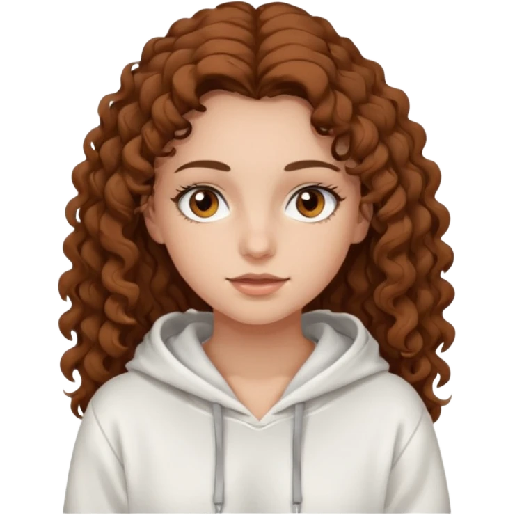 Una ragazza con una felpa semplice bianca,ha gli occhi marroni,i capelli marroni  , c’è gli ha lunghi e ricci  e ha le ciglia lo stile dell immagine deve essere semplice emoji