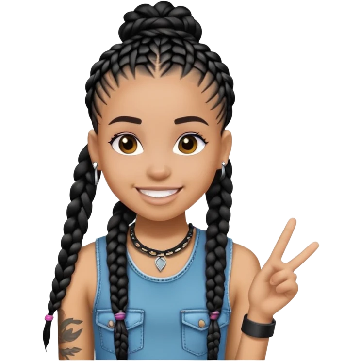 Black Lightskin, Girl, With full punk with black braids emoji
