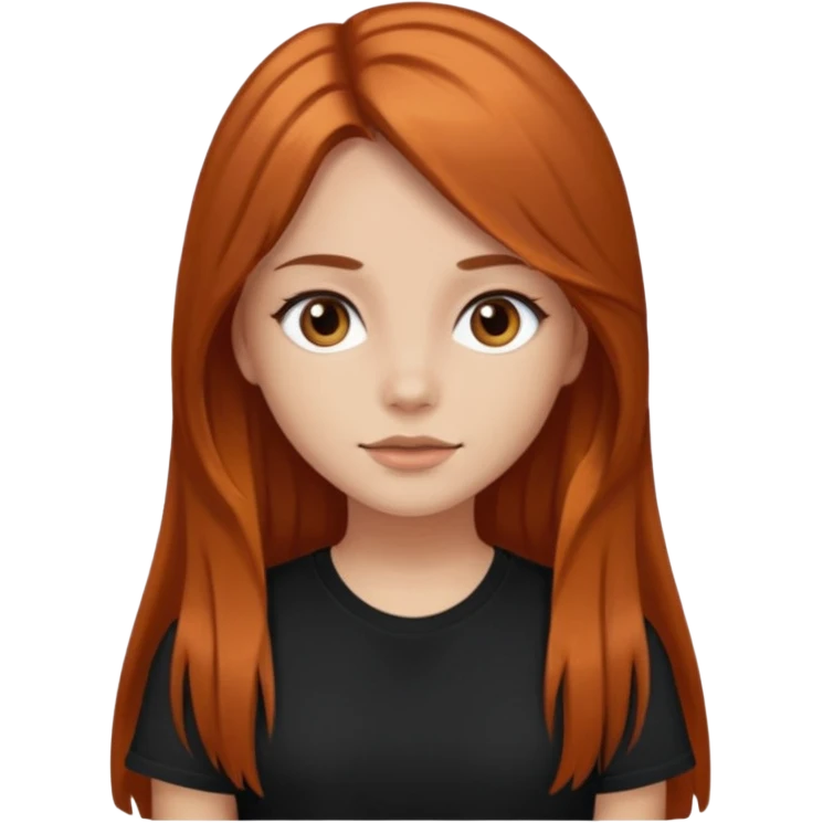 Medium copper long hair  girl  with dark brown eyes wearing a black tee emoji