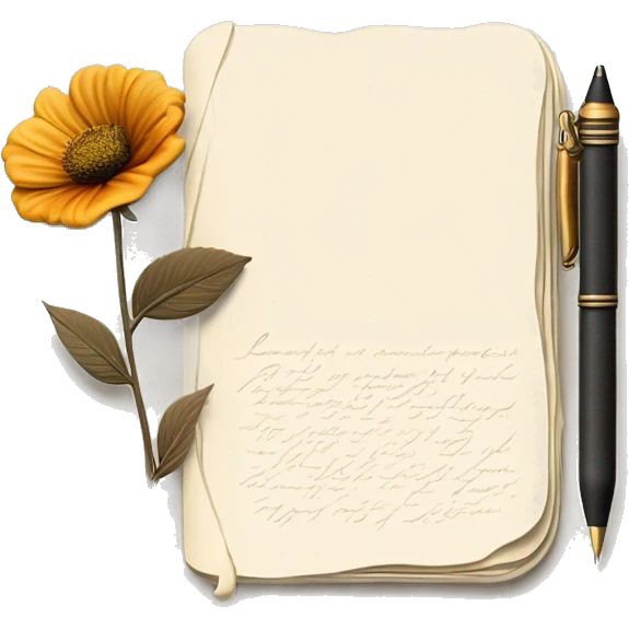 poet's diary with a pen and an old flower emoji