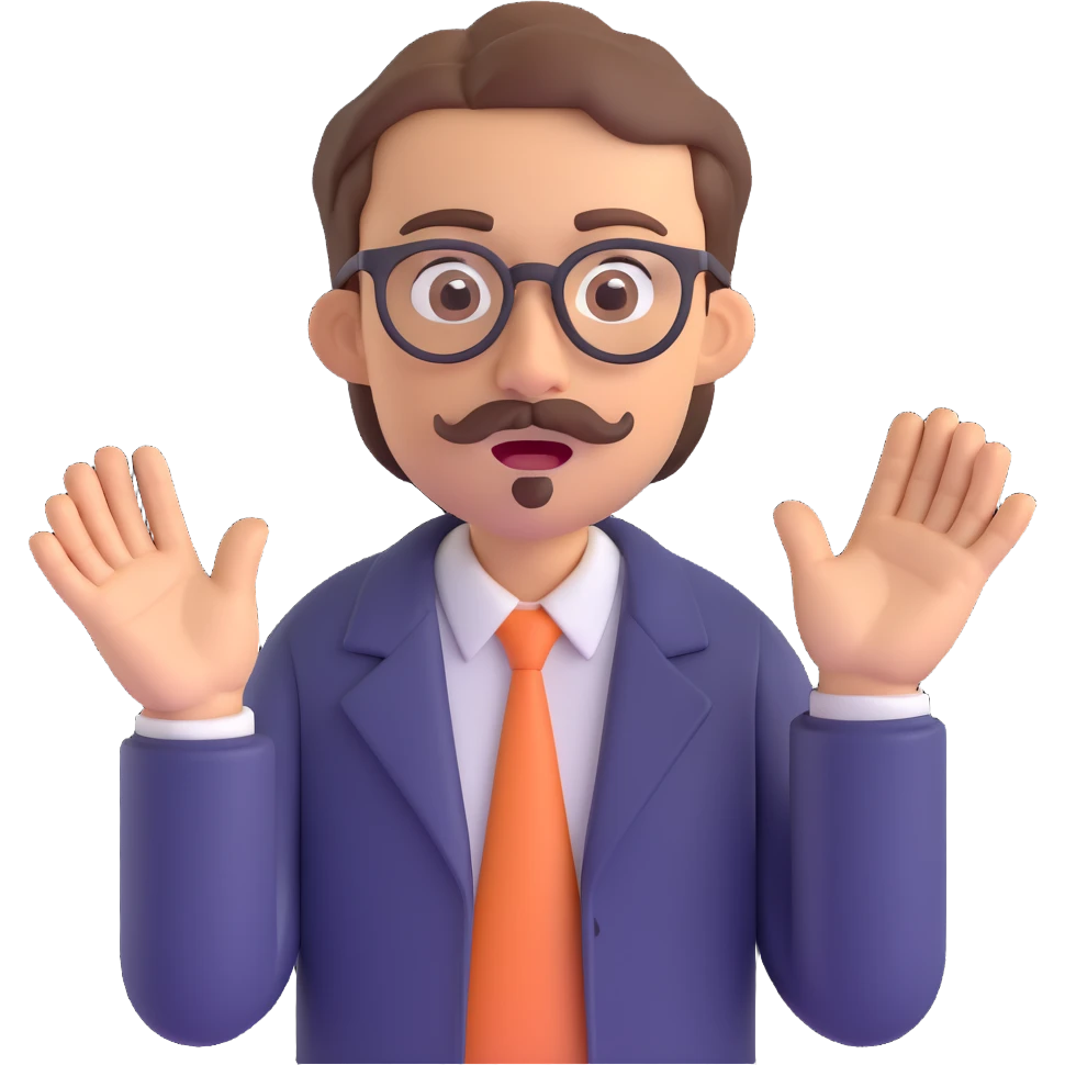 man with light skin, brown hair, mustache, and glasses, surprised expression emoji