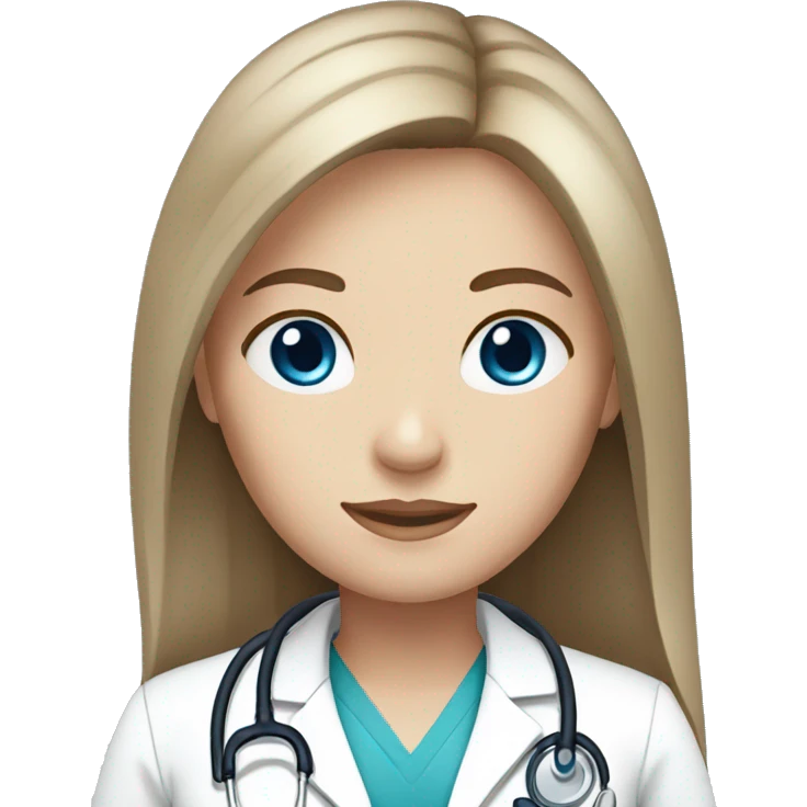 Doctor, female, long brown straight hair, blue eyes, white skin emoji
