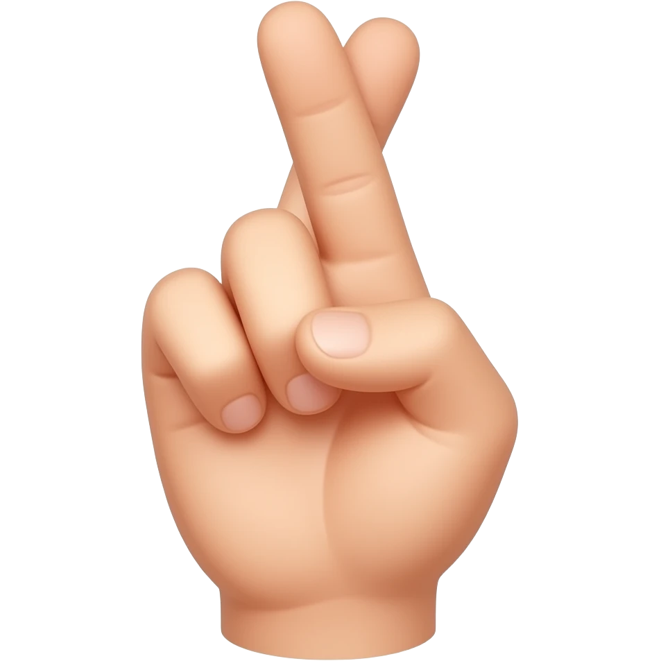 Index finger and thumb finger touching, middle and ring finger crossed, emoji
