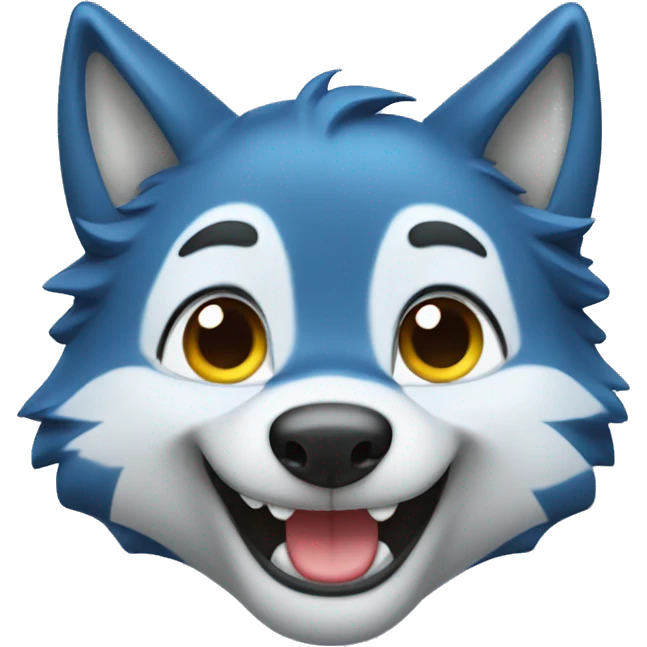 happy cute blue wolf  emoji