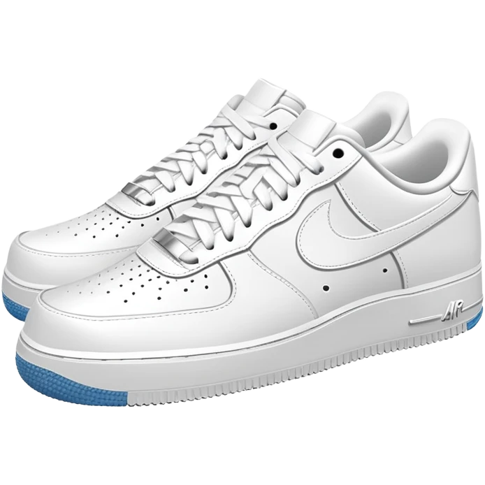 A pair of completely white Nike Air Force 1 sneakers positioned one behind the other, clean design with Nike swoosh emoji