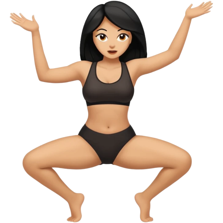 Tan woman with black hair throwing it back and twerking emoji