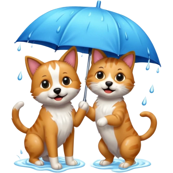 dog and cat playing in the rain emoji