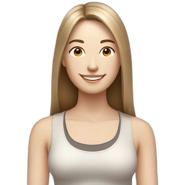 smiling woman with pale skin and middle brown long straight hair in a yoga position emoji