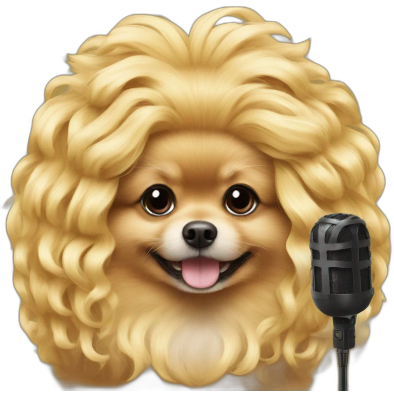 pomeranian curly blonde wig with a microphone emoji
