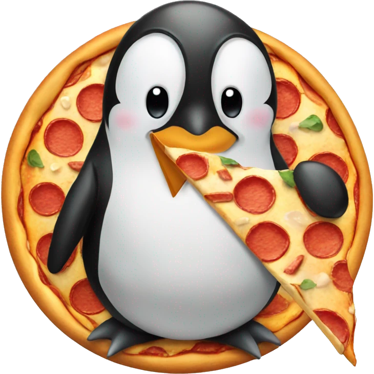 a penguin eating pizza emoji