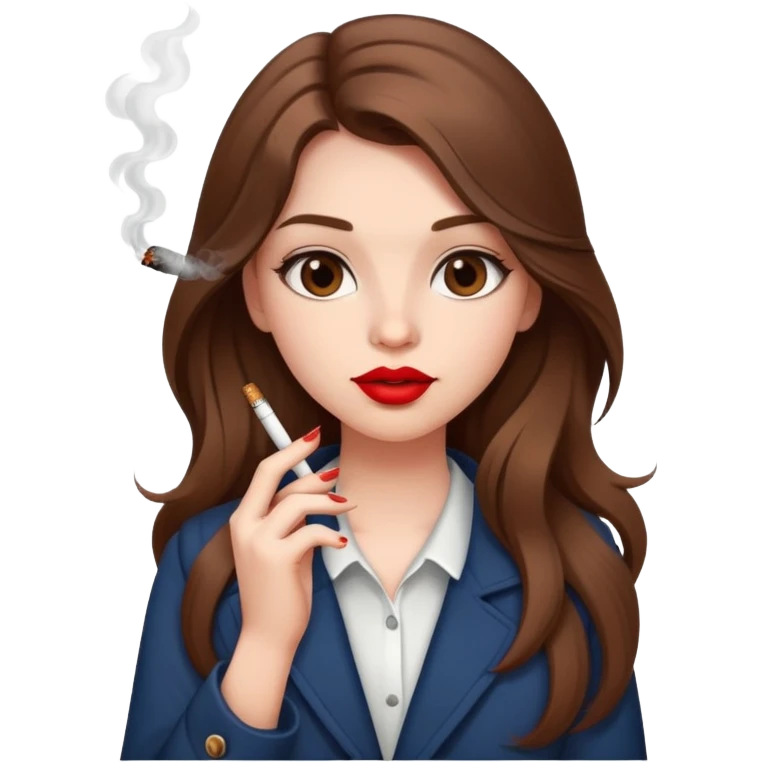 Cute girl with brown long hair, cute outfit, lipstick and a cigarette in her hand emoji