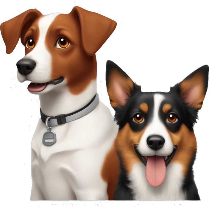 2 dogs best friends : a red tricolor Australian sheperd  and a Jack Russel emoji