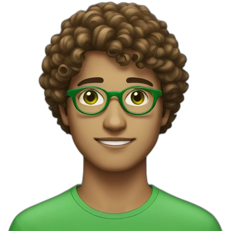pakistani lighter skinned 19 year old guy with green eyes and curly brown hair and circular green glasses emoji