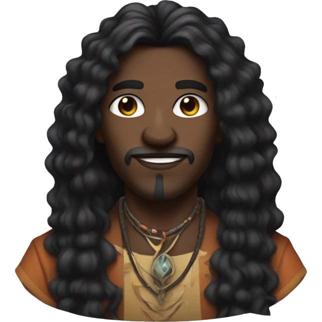 A modern witchdoctor, A black male with pointed ears with long black curly hair emoji