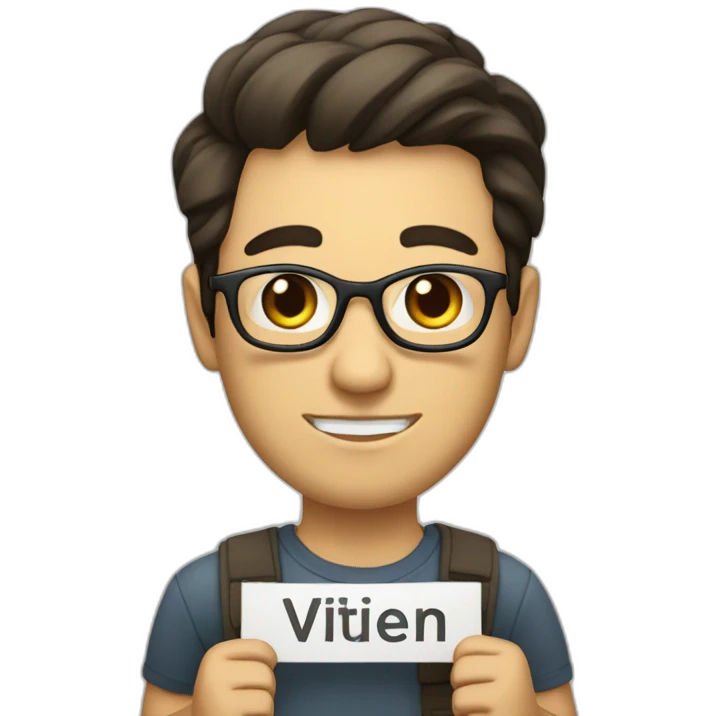 a man holding a sign , with written "Vivien tu pues" on it emoji
