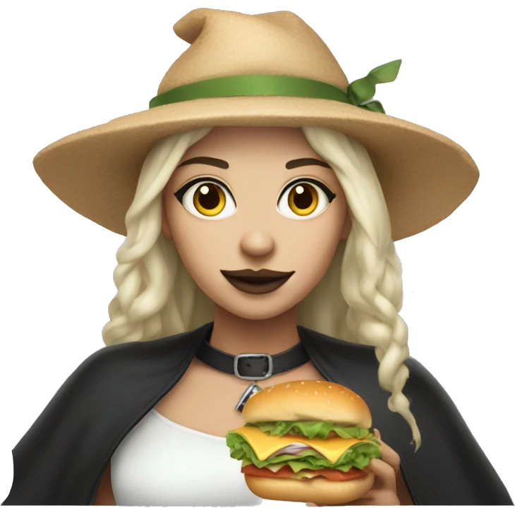Fair skinned Witch with a choker and a sandwich emoji